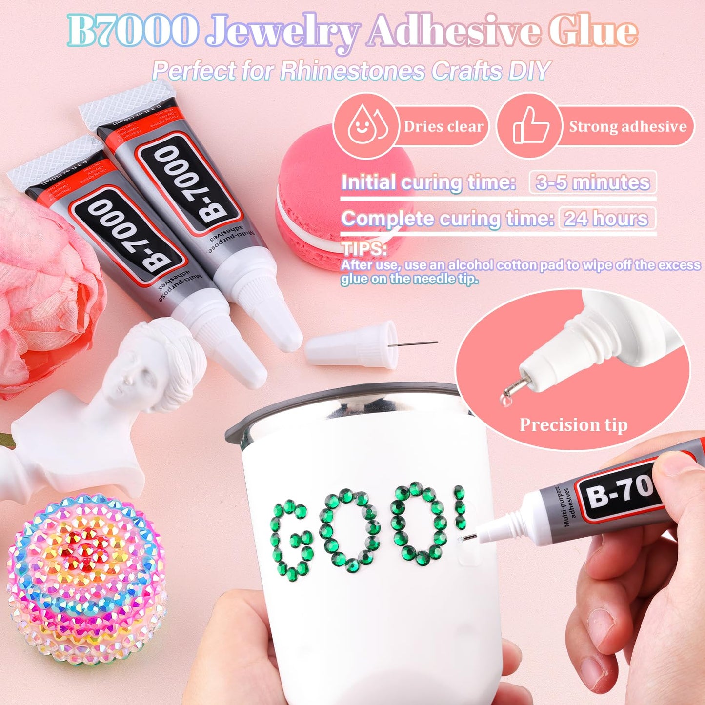 25000Pcs Resin Rhinestones with B7000 Jewelry Glue for Crafting, Dark Green 2-6mm Non Hotfix Flatback Gems, Bedazzling Crystal for DIY Crafts Clothing Tumblers Mugs Shoes Fabric Decor Nail Art