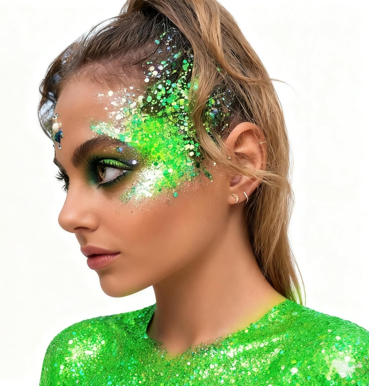 Go Ho Light Green Face Body Glitter,Sparkly Face Glitter Makeup,Light Green Face Paint Holographic Chunky Sequins Glitters for Eye Lip Hair Nails,Festival Rave Accessories