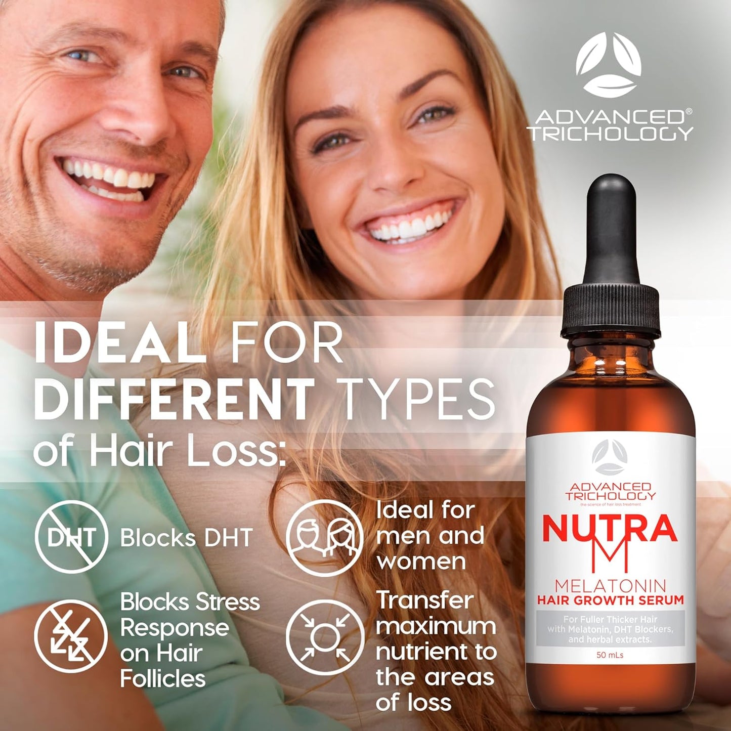 Advanced Trichology NutraM™ Hair Serum – Dermatologist Tested, Approved* by American Hair Loss Association | Scalp DHT Blocker for Thinning Hair Men and Women - 2 Fluid Ounce (Pack of 1)