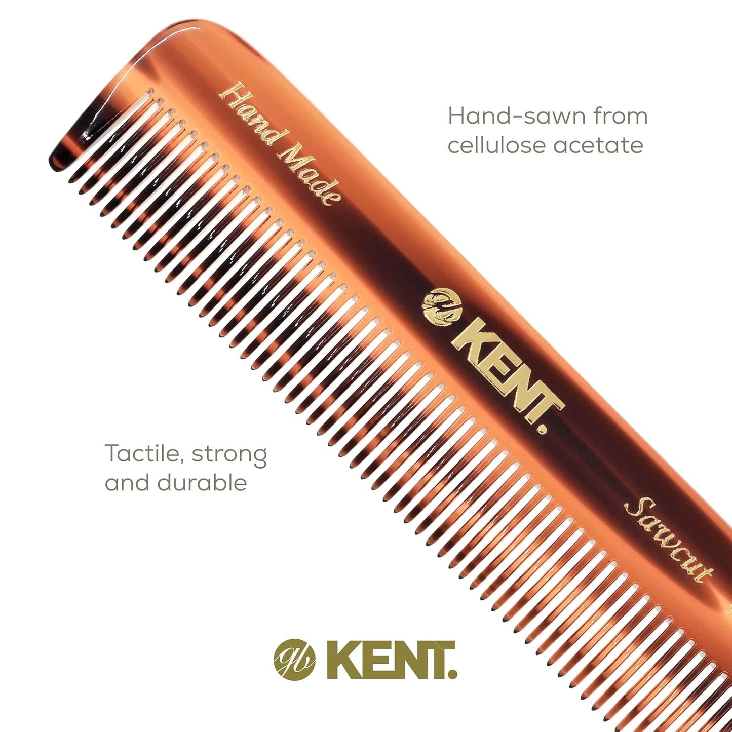 Kent FOT Tortoise Fine Tooth Handmade Pocket Comb for Men, Women and Kids, Hair Comb Straightener for Everyday Grooming and Styling, Beard and Mustache, Saw Cut and Hand Polished, Made in England