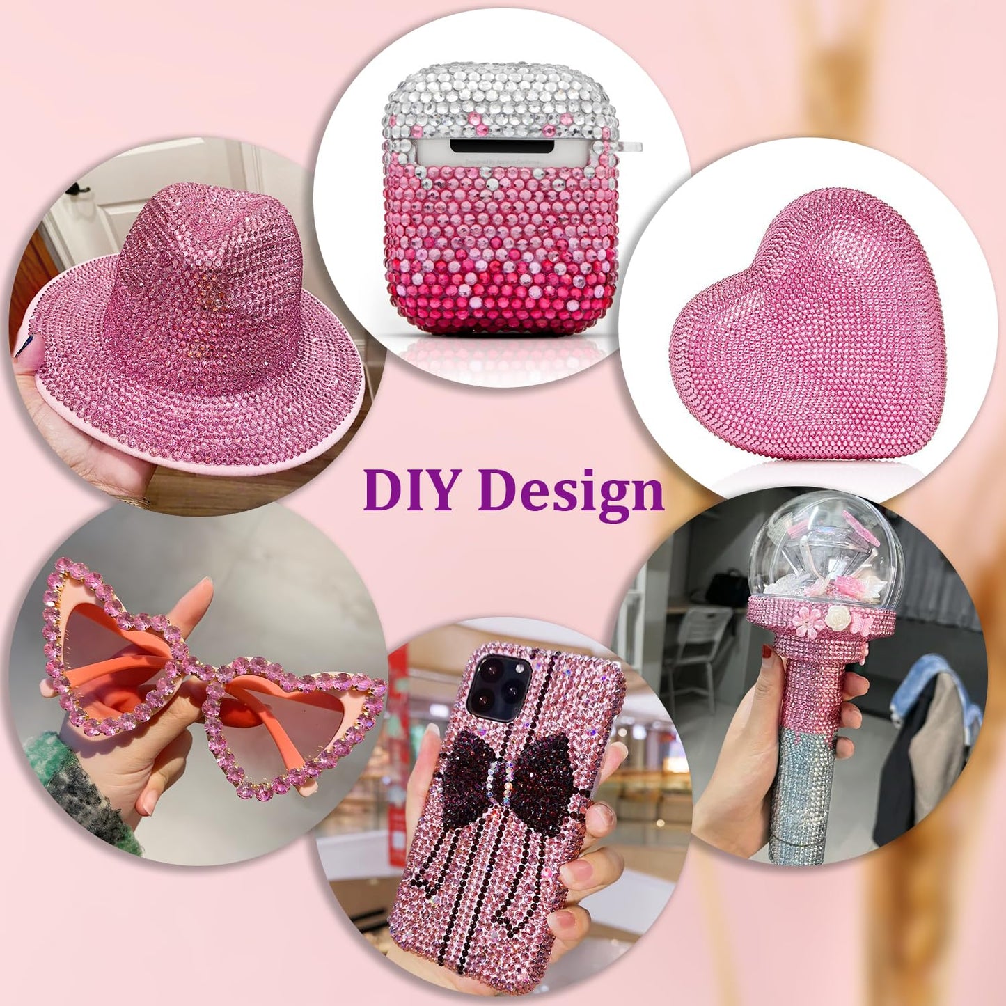 25000Pcs Resin Rhinestones with Tweezers for Crafting, Dark Pink 2-6mm Mixed Sizes Bedazzling Crystal with 3Pcs 10ml B7000 Jewelry Glue for DIY Crafts Clothing Tumblers Shoes Fabric Nail Art