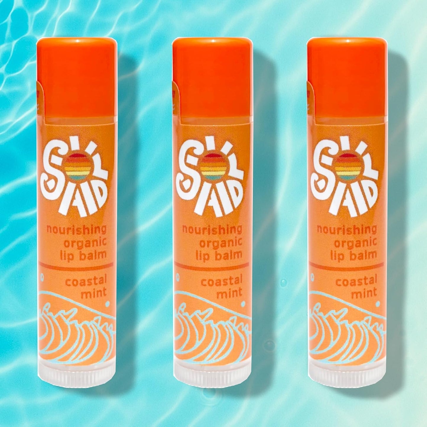 Sol Aid Organic Lip Balm – 100% Natural Lip Moisturizer (3-Pack, Coastal Mint)