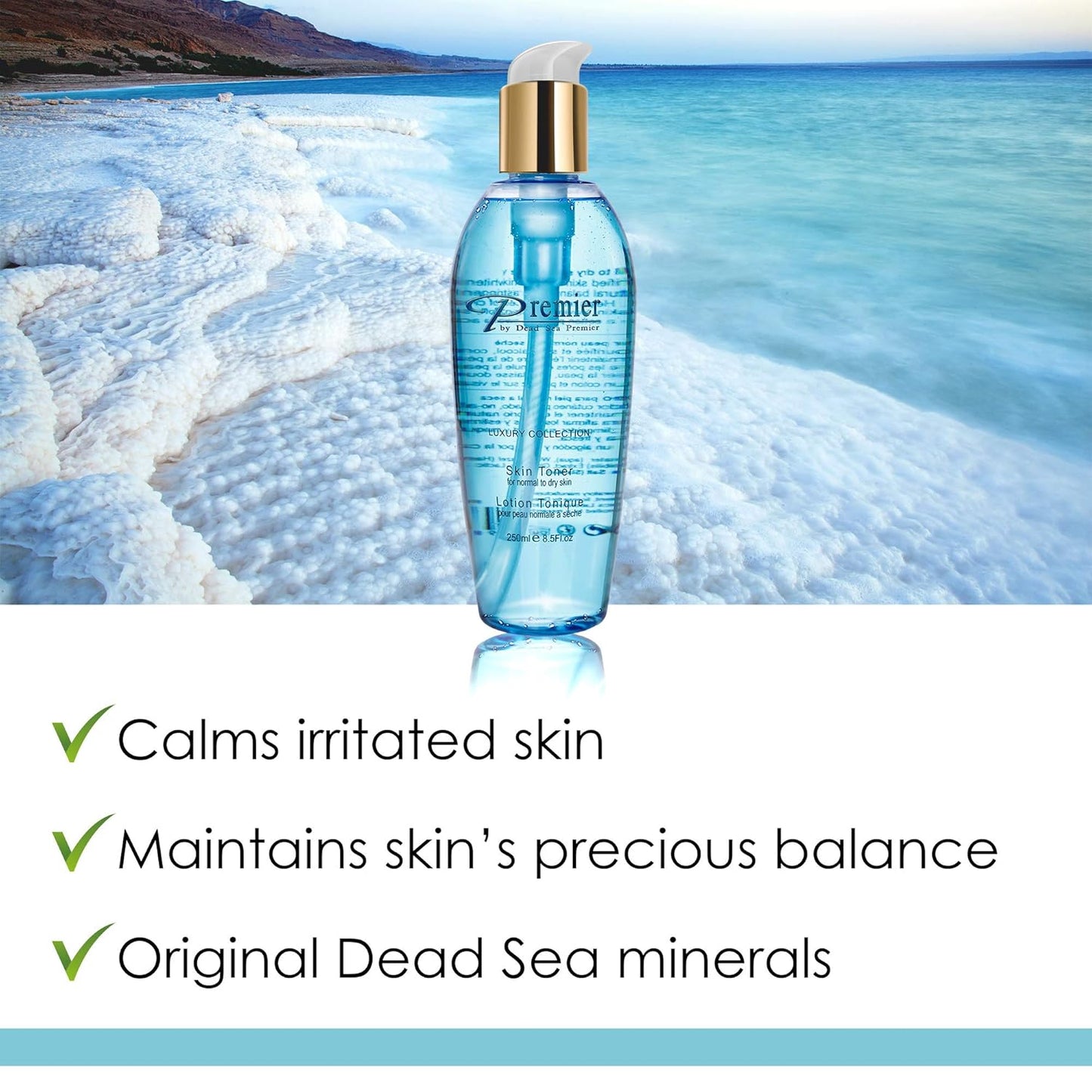 Premier Dead Sea Skin Toner Normal To Dry Skin, pH 5.5 balancing, non alcoholic toner that is mild and gentle to skin, natural ingredients with witch hazel and minerals 8.5fl.oz