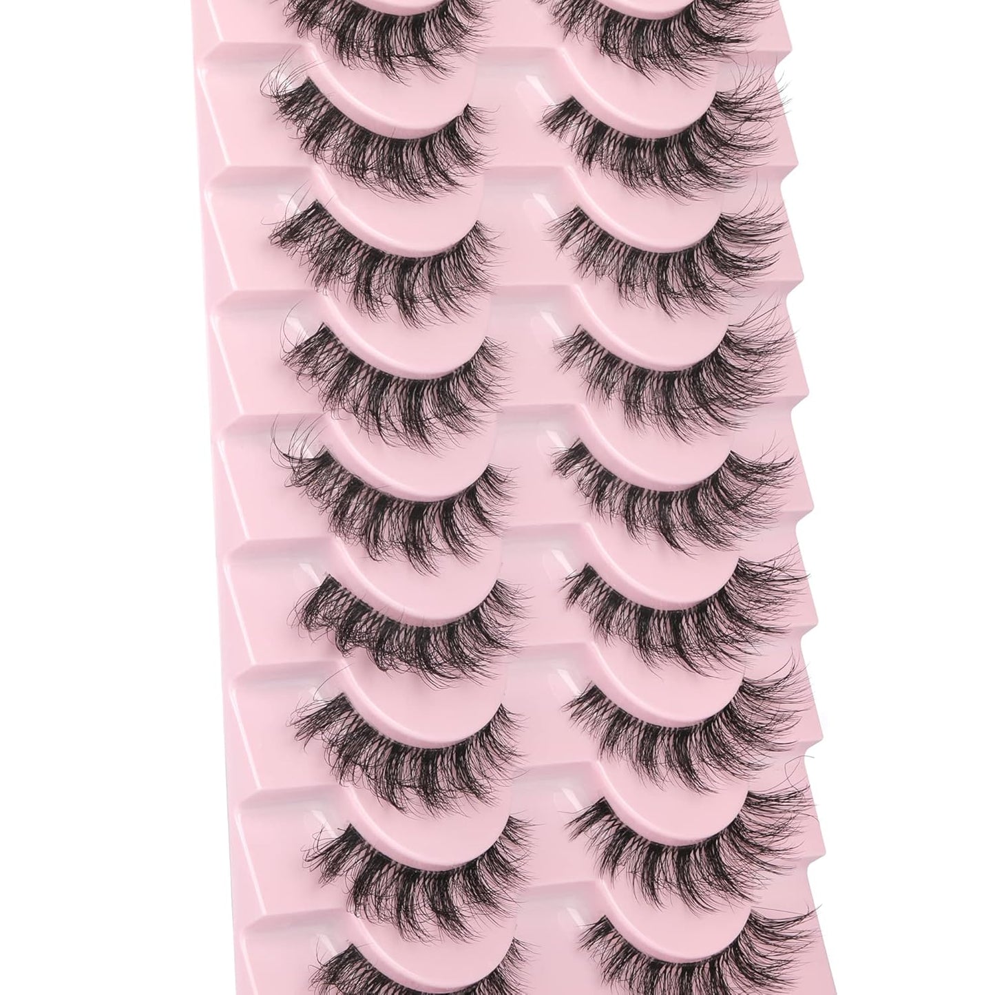 FANXITON Mink Lashes with Clear Band 15 MM 10 Pairs Cat-Eye Lashes Natural Look False Eyelashes Pack Wispy Eyelashes 3D Faux Mink Eyelashes