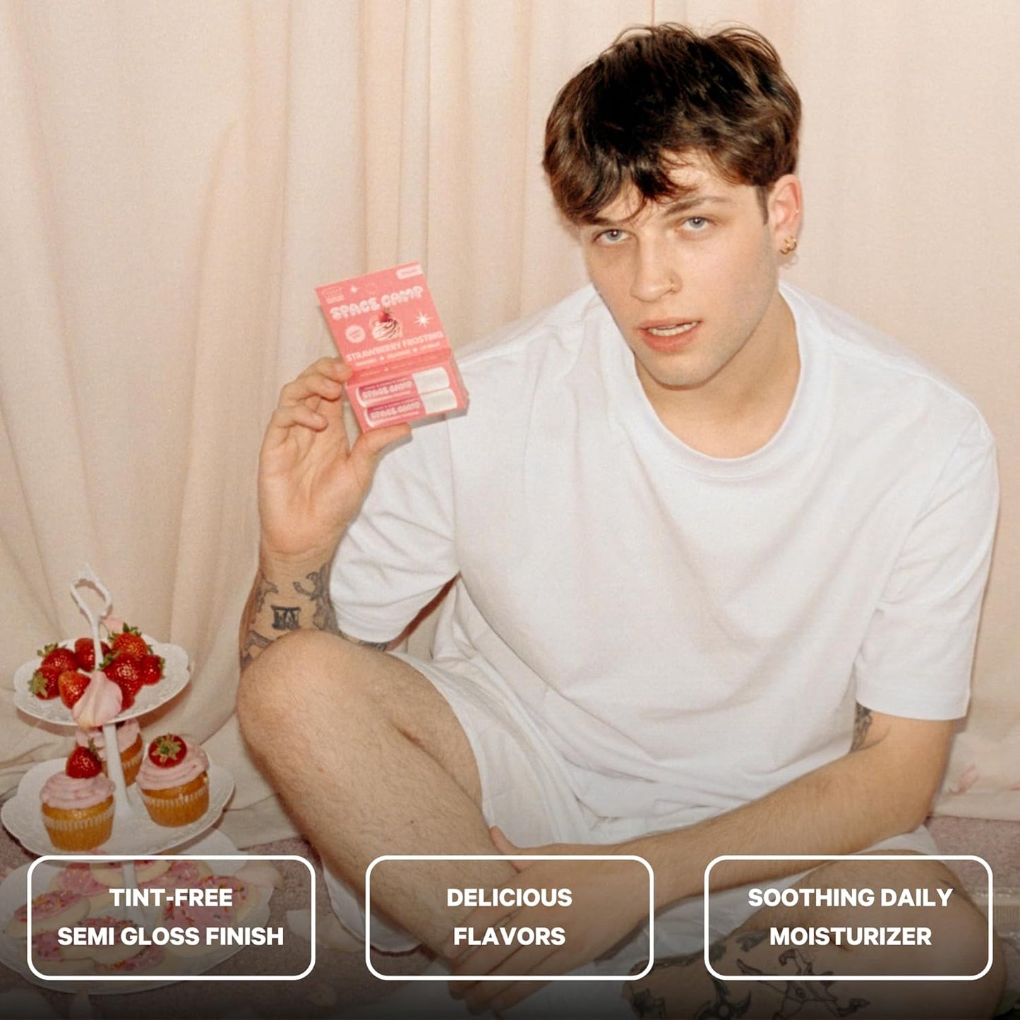 Space Camp Wellness Jumbo Lip Balm - Strawberry Frosting Organic Flavored Balm (2 Pack)