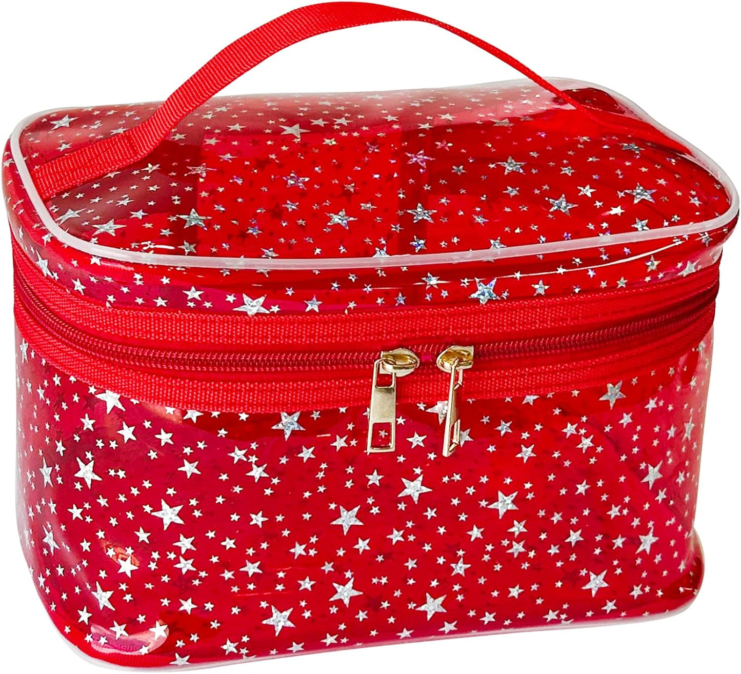 Holographic Makeup Bags Bulk,Clear Storage Bag Toiletry Pocket Portable Zippered Iridescent Pouch Waterproof Cosmetic Gift Bags for Women (Red-L)