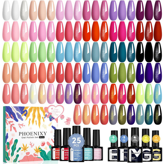 phoenixy Gel Nail Polish 25+5 PCS Nail Polish Set with Pink Tangerine Orange Pink for Women