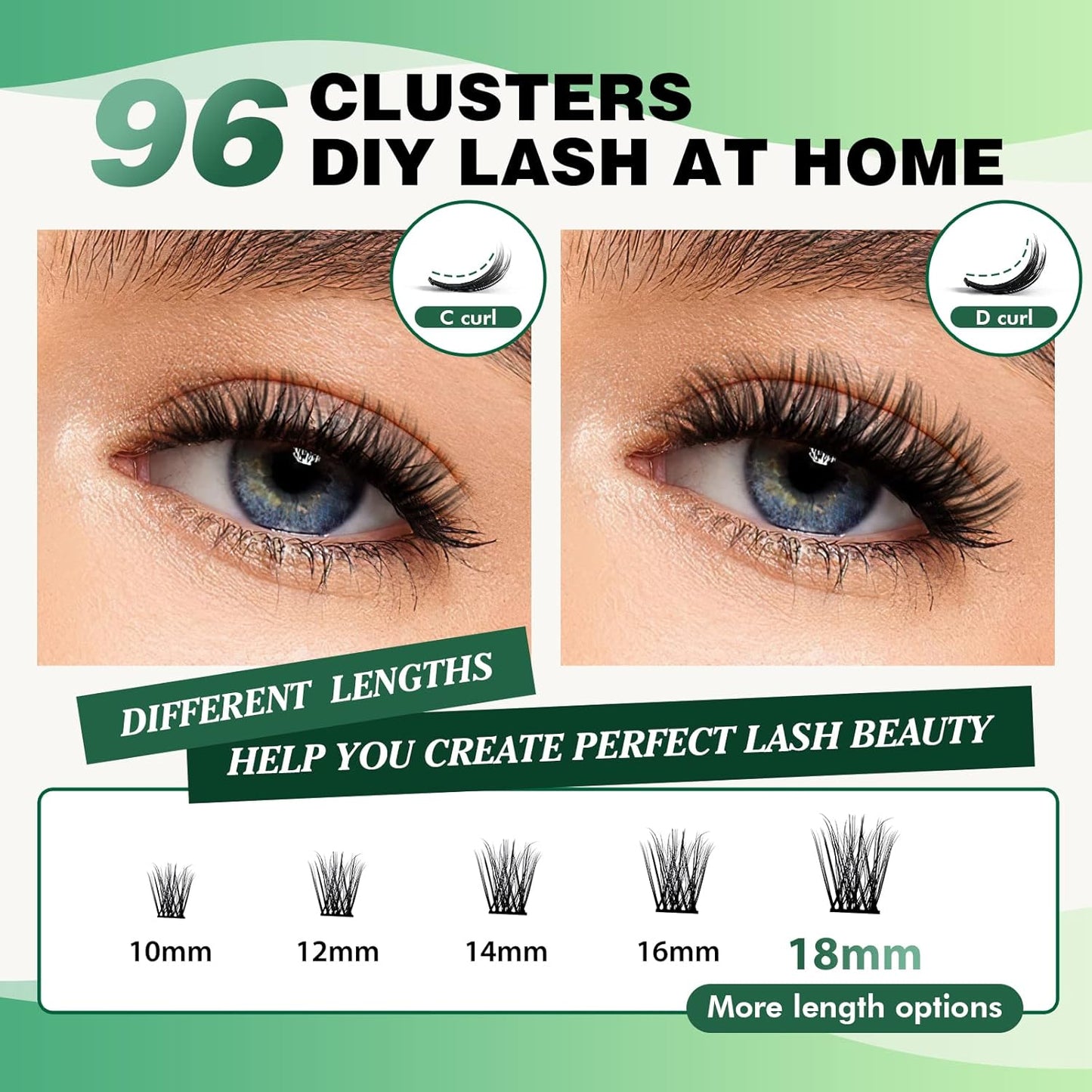 Lash Clusters 96pcs Individual Lashes Y08 D Curl 16mm Cluster Lashes KEYYOU Volume Wispy Lash Extension Soft&Comfortable Easy DIY at Home(Y08 D-16mm)