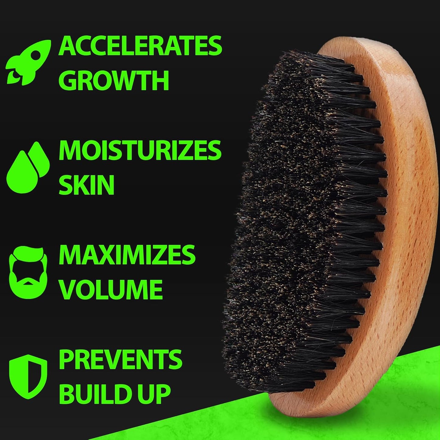 GROW Boar Bristle Beard Brush & 360 Wave Brush for Men – Beard and Mustache Growth Brush – Beard Brush for Men & Follicle Stimulator – Exfoliate, Detangle & Boost Circulation – USA Made