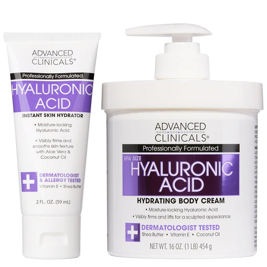 Advanced Clinicals Hyaluronic Acid Moisturizer Body Cream W/Vitamin E | Hydrating Cream & Body Lotion For Women & Men To Help Improve Look of Wrinkles, Dry Skin, Crepey Looking Skin, W/Travel Size