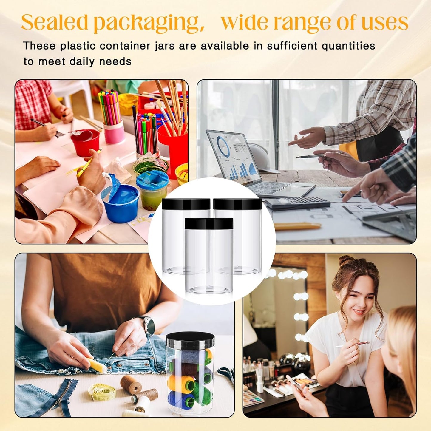 Patelai 4 Pieces Round Wide-mouth Leak Proof Plastic Container Jars with Lids for Travel Storage Makeup Beauty Products Face Creams Oils Salves Ointments DIY Making(27 Ounce,Black)