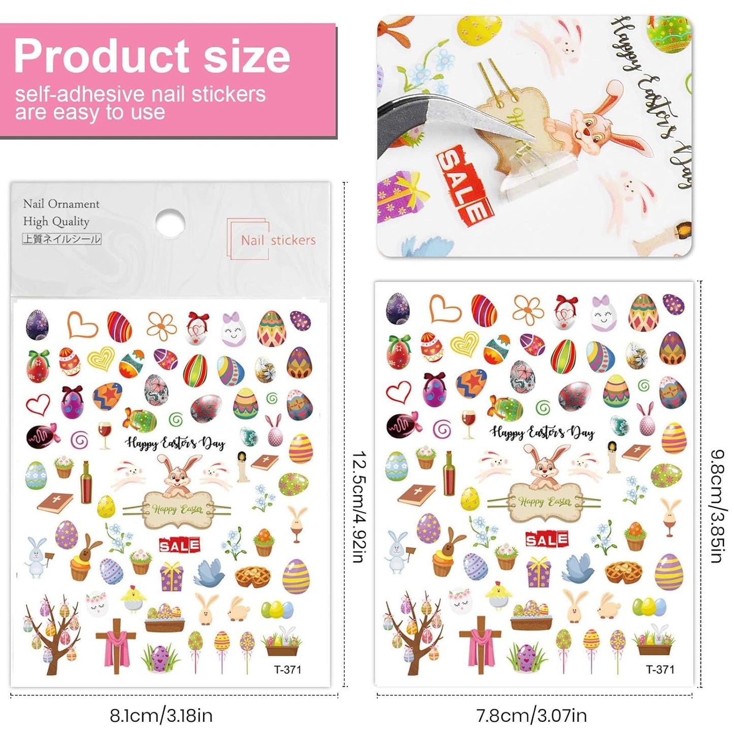 Kalolary 8 Sheet Easter Nail Art Stickers Self Adhesive Easter Nail Stickers DIY Nail Decals Bunny Eggs Chick Rabbits Flower Nail Design Sticker Nail Decoration for Women Girls Kids