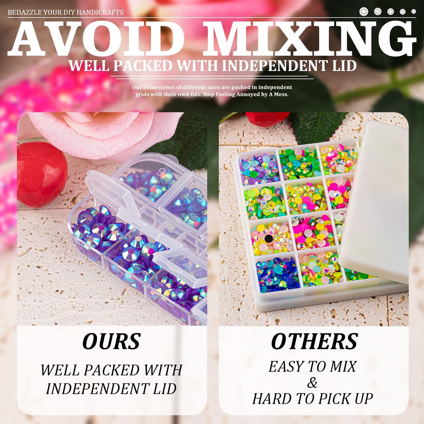 7000PCS Resin Rhinestones with Tweezers for Crafting, 2/3/4/5/6mm Flatback Jelly Rhinestones, 4 Box Dark Purple AB Non Hotfix Crystal Gems for DIY Crafts Mugs Tumblers Clothes Makeup Nail