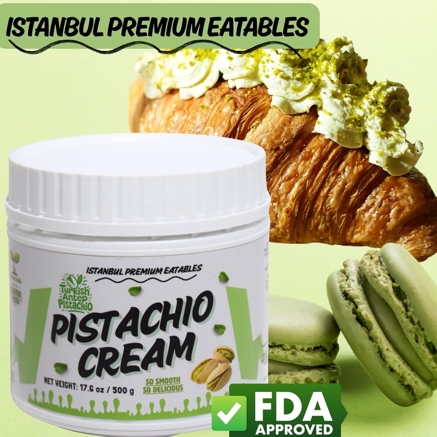 Istanbul Premium Pistachio Cream, Pistachios for Dubai Chocolate Bar, Cream for Dessert, Kataifi & Knafeh, Crema de Pistacho, Non-GMO,1.1 LB (500gr)