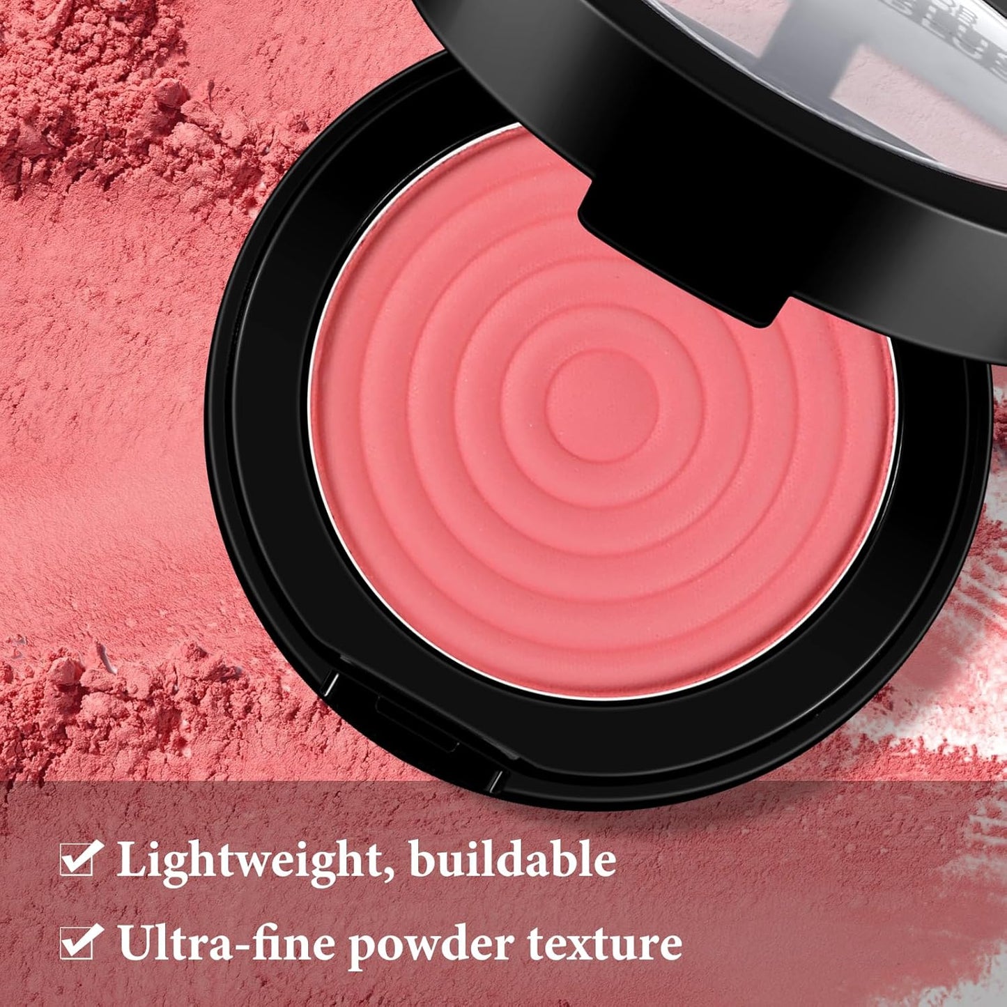 Boobeen Soft Blend Powder Blush for Cheeks, Buildable Color Matte Smooth Blush Palette Compact Blush Powder Makeup, Long-lasting Flush Color, with Mirror and Brush