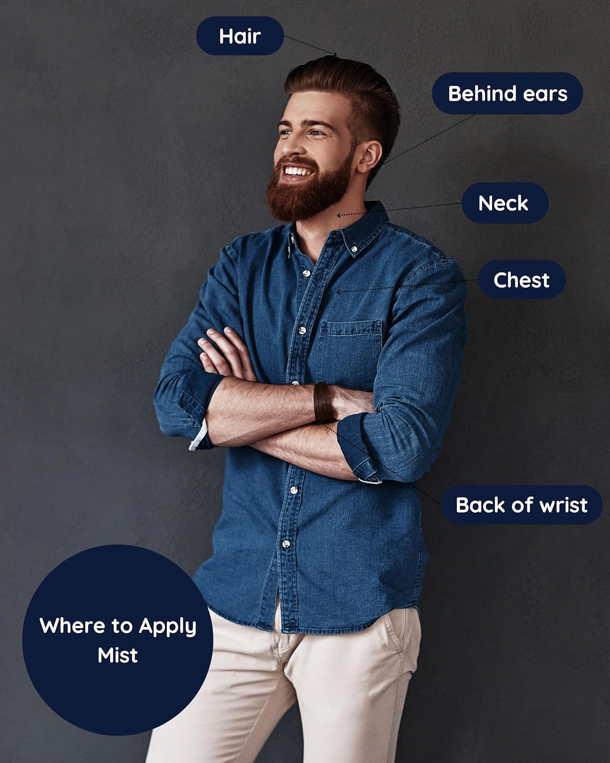 Bleu for Men Natural Hair & Body Mist Spray, Pure Essential and Fragrance Oils, Alcohol-Free, Handmade in California, 0.5Fl Oz