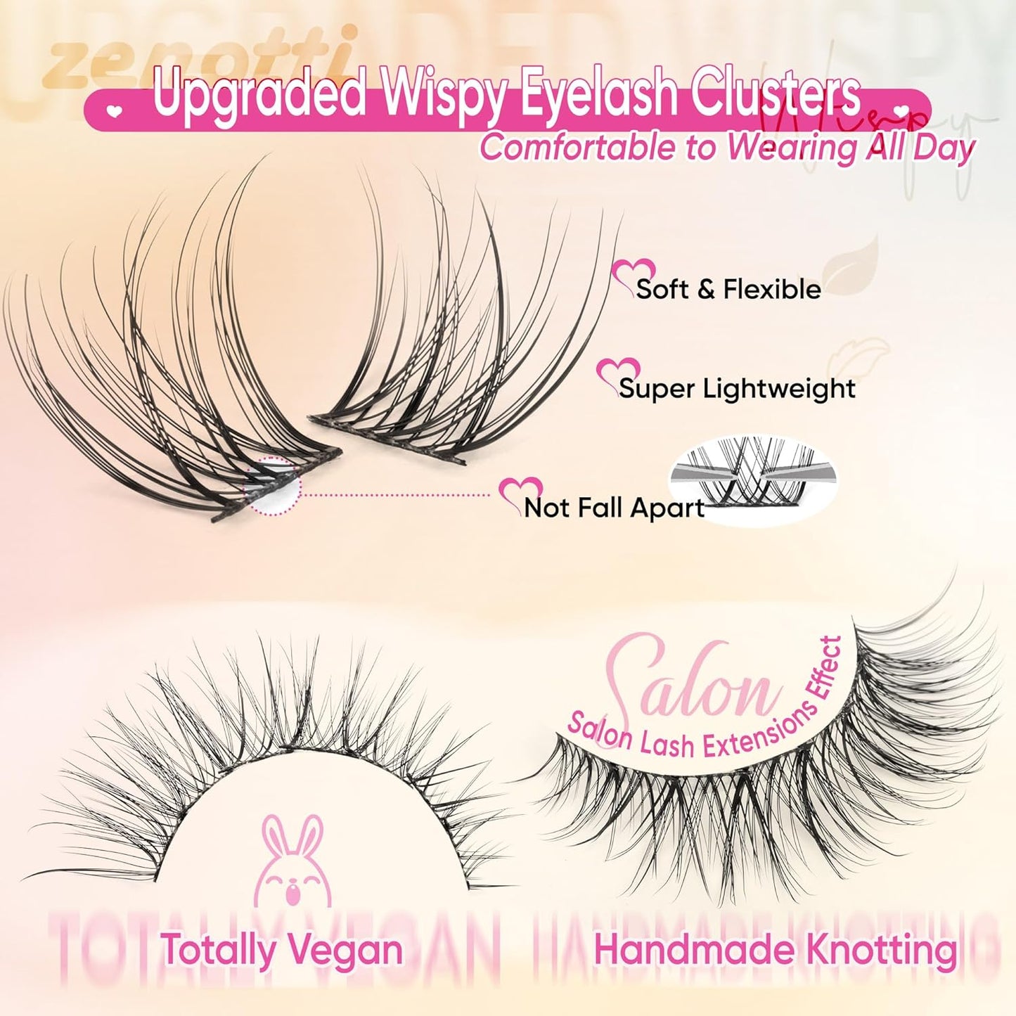 Lash Clusters Natural Look Cluster Eyelash Extensions Wispy Lashes Extensions 8-16mm DIY Individual Lashes 180PCS Thin Band Eyelashes Cluster by zenotti