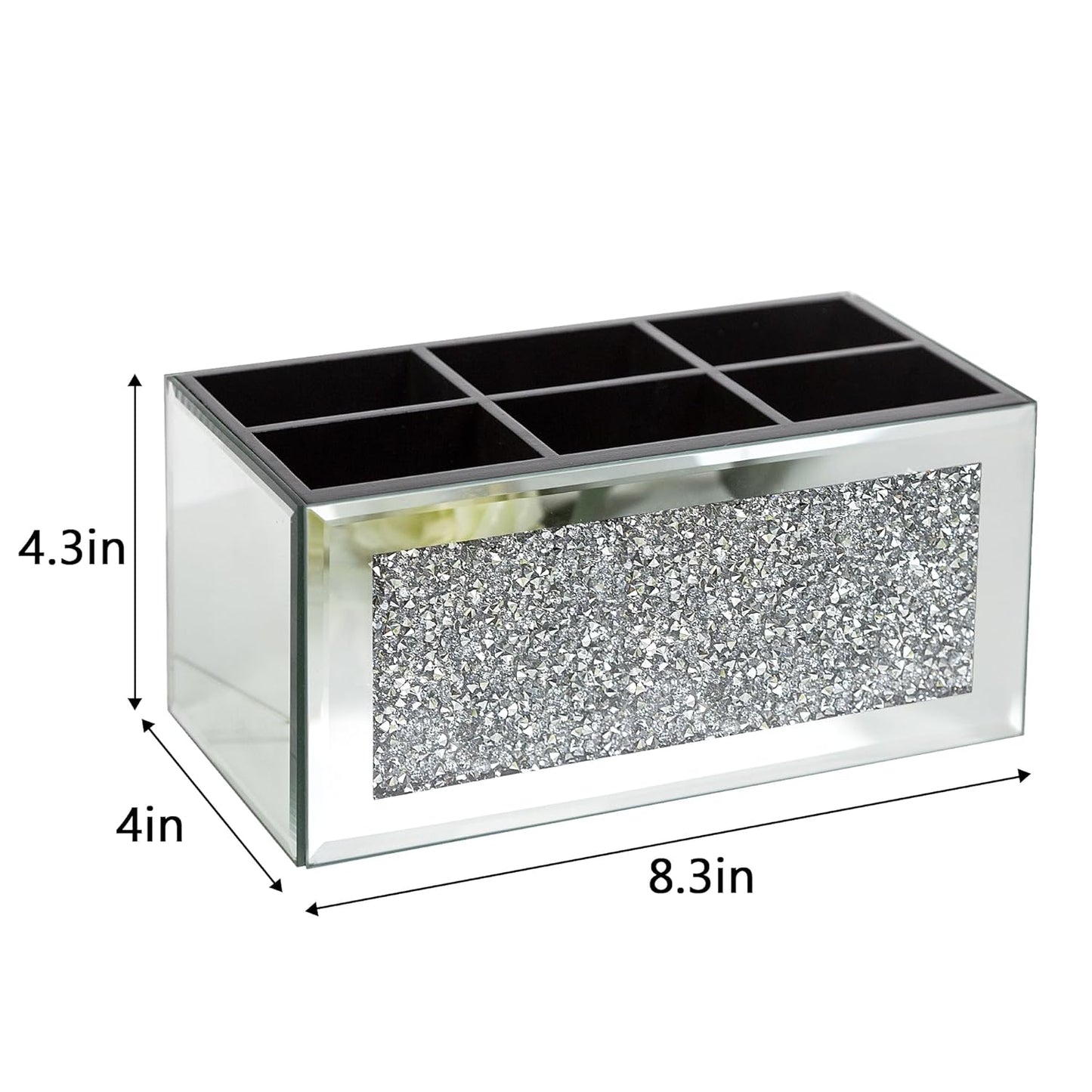 SHYFOY Makeup Brush Holder Organizer with Crushed Diamond 6 Slot Mirrored Make up Cosmetics Organizers and Storage for Vanity Countertop