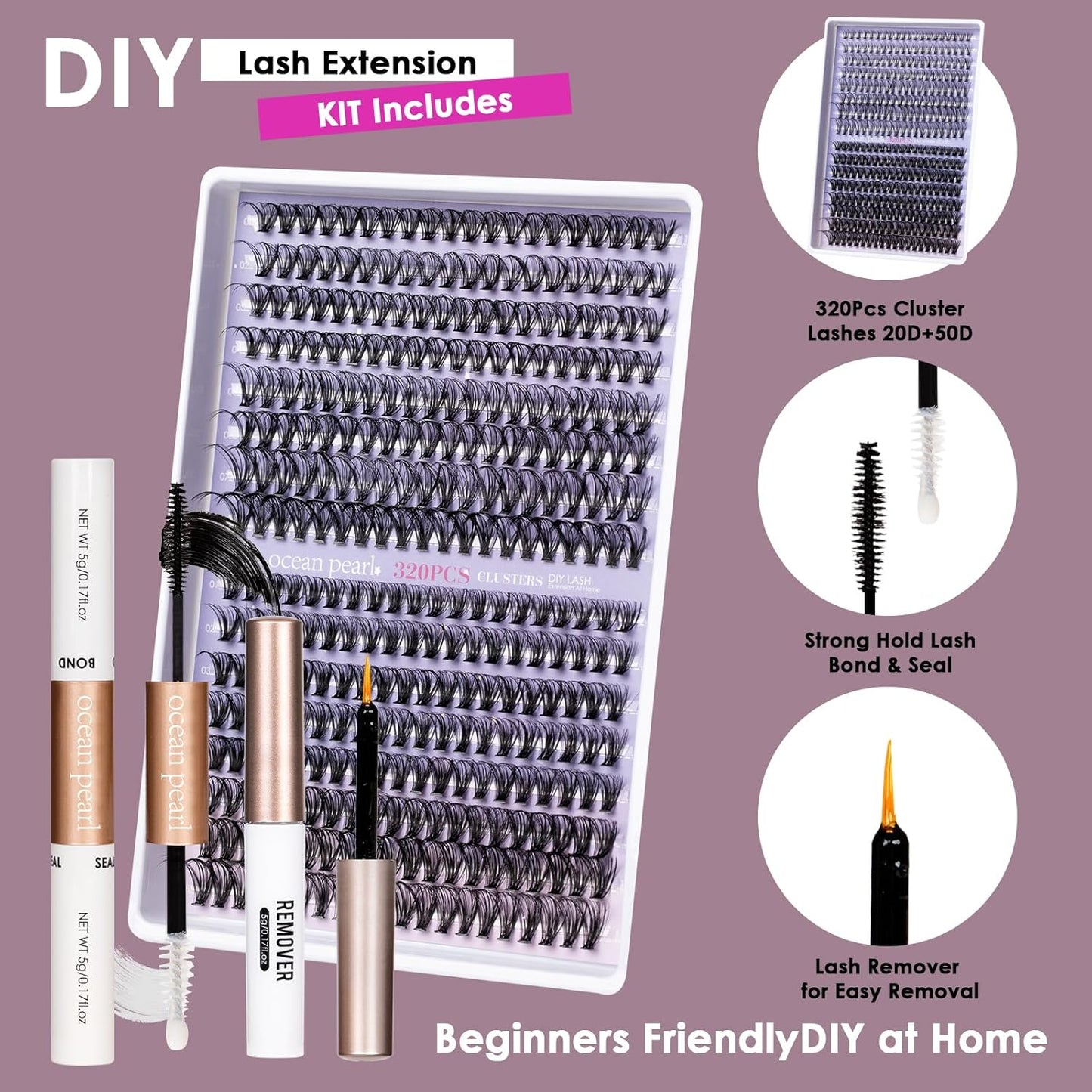DIY Lash Extension Kit 320 Pcs Lash Clusters Kit Individual Lashes Natural 10-16mm C/D Curl with Bond Seal Tweezers Lash Glue Remover False Eyelashes for Beginner Eyelash Extensions at Home (30D+40D)