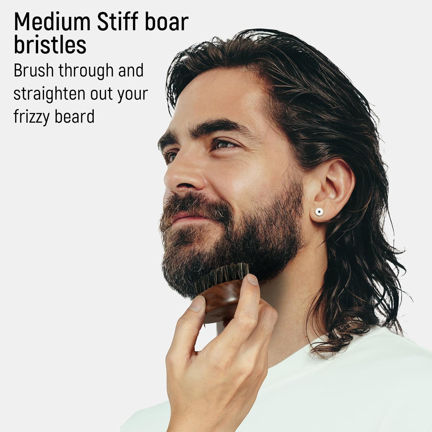 BFWood Small Travel Beard Brush - Natural Boar Bristles with Black Walnut Wood