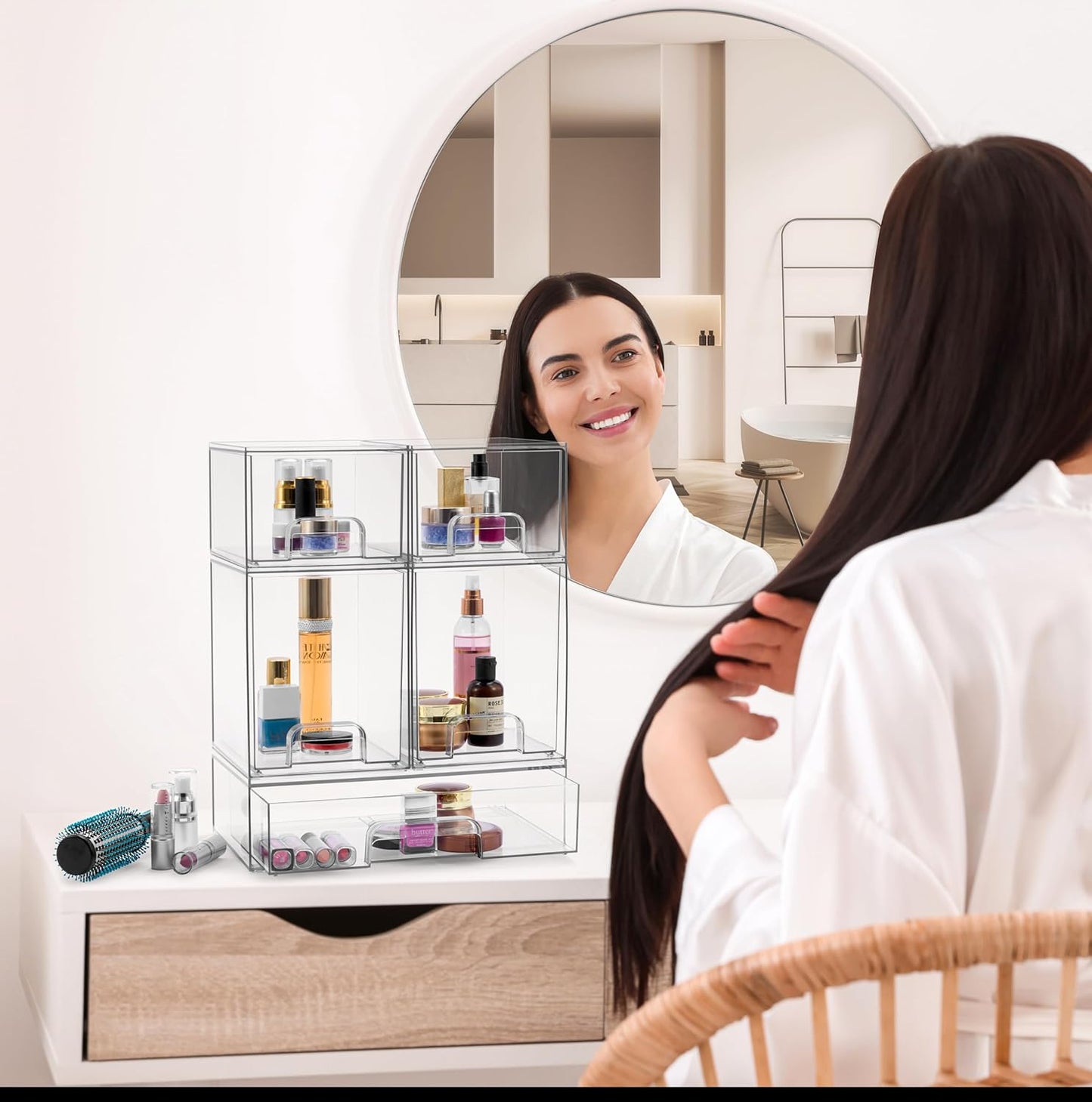 Sorbus Acrylic Storage Containers - 4 Pack, Stackable Storage Bins Set for Bathroom Organization - Clear Acrylic Drawer Organizers - Makeup Case Pull-Out Drawers (4.4’’ Tall)