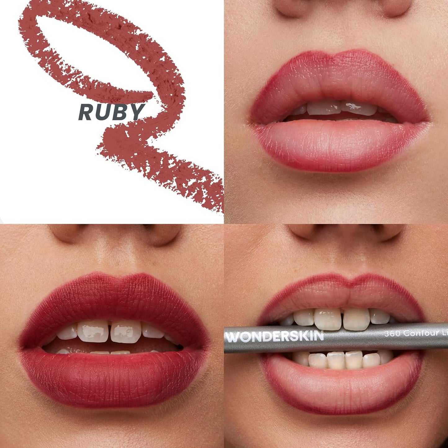 Wonderskin Lip Liner Pencil - 360 Contour Lipliner, Long Lasting, Sharpenable, Waterproof and Transfer-Proof Nude Lip Liner Pencil (Ruby)