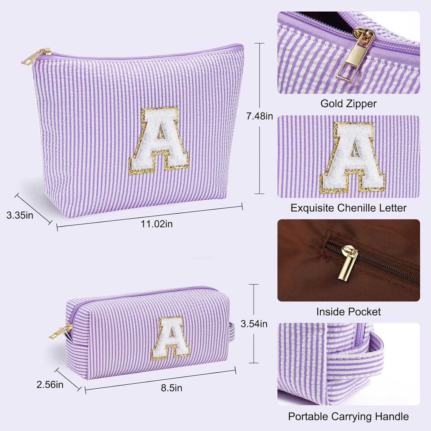 YOOLIFE Birthday Gifts for Women - Personalized Cute Purple Initial Cosmetic Makeup Pouch - Make Up Toiletry Bag for Her Mom Teacher Friend Girlfriend Wife - 21st Birthday Gifts F
