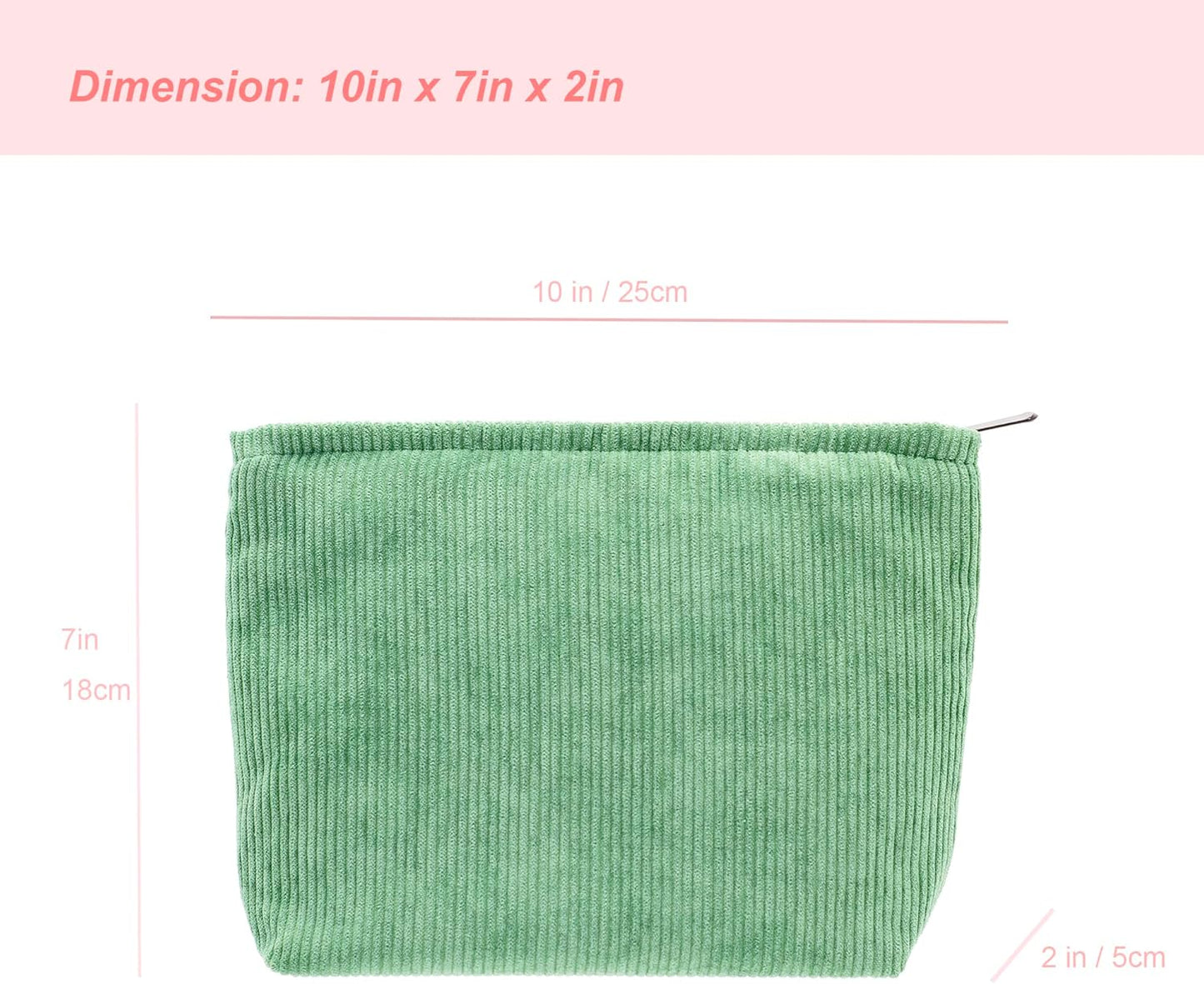 PAZIMIIK Makeup Bag Large Zipper Corduroy Make Up Pouch for Purse Travel Canvas Cosmetic Organizer for Women Brush Storage,Green
