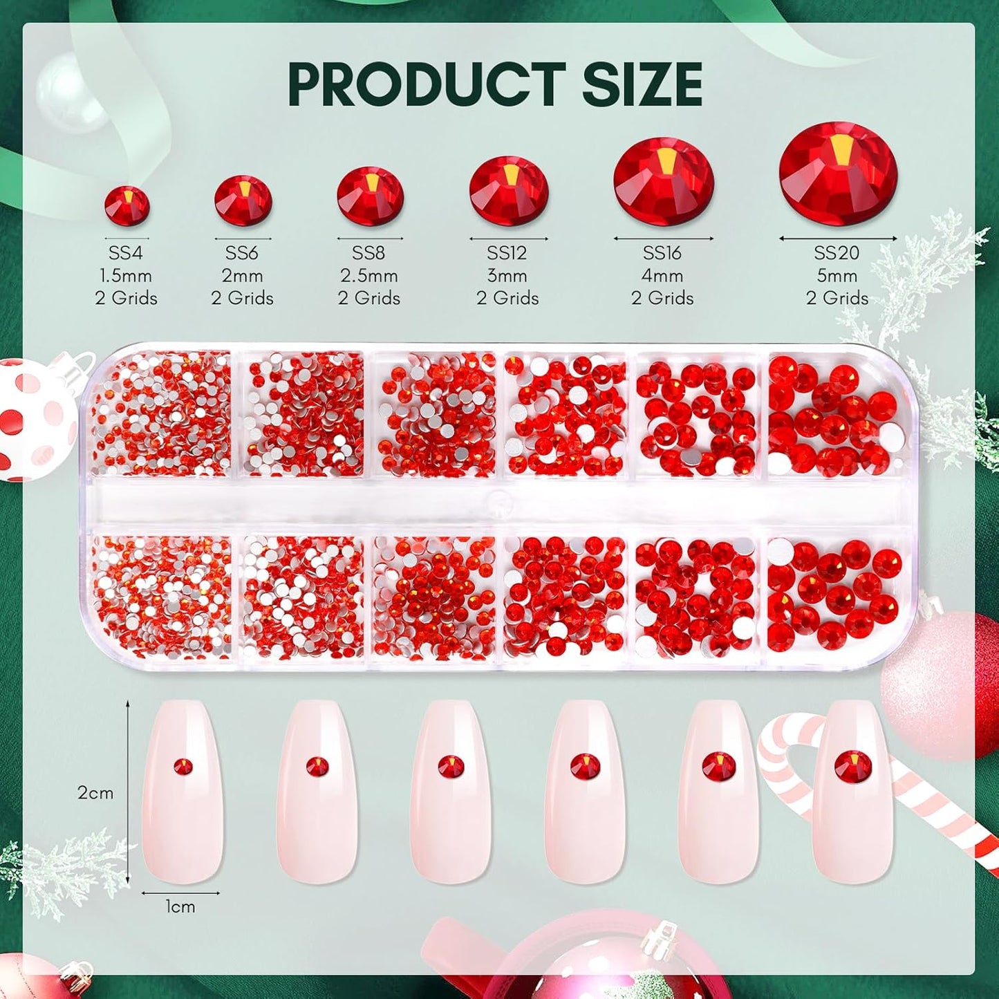 Makartt Red Nail Rhinestones Flatback Rhinestones Multi-Size Round Crystal Glass Nail Charms Diamonds Nail Jewels for DIY Crafts Makeup Nail Art Supplies Accessories Christmas Gift