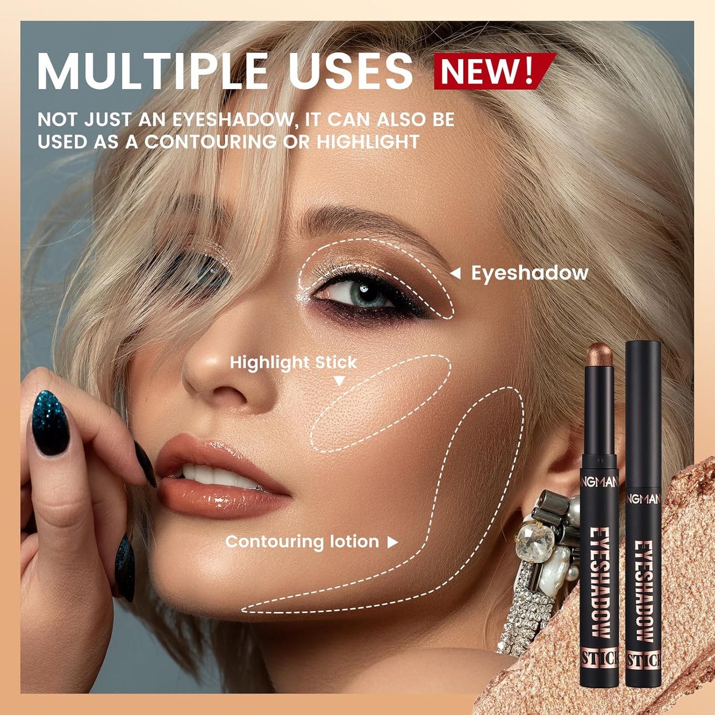 LANGMANNI 8 PCS Soft Smooth Cream Eyeshadow Stick Gift Set,Matte Earth Color+Bright Metal Color Contour Stick,Waterproof & Long-Lasting Eyeshadow (#B)