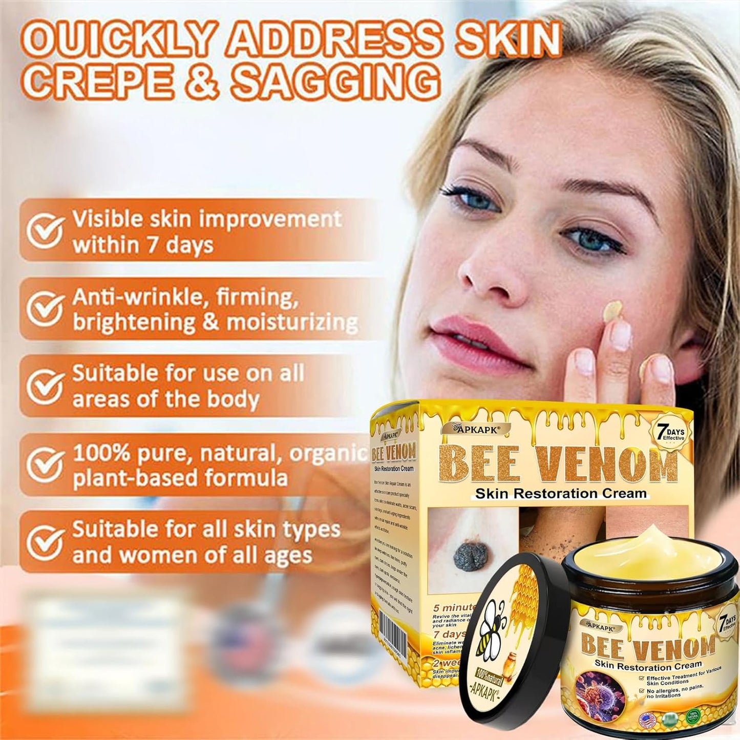 Bee Venom Skin Restoration Cream, Bee Venom Skin Treatment Cream, Professional Bee Venom Comprehensive cream - Anti-Wrinkle Moisturizing for All skin Typess (3)