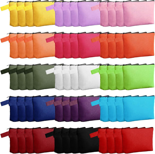 Reginary 60 Pieces Canvas Makeup Bags Bulk Cute Travel Cosmetic Pouch Multipurpose Blank Small Toiletry Bag DIY with Zipper for Women Teens Operation Christmas Gifts Items, 15 Colors(7.5 x 5 x 2 Inch)