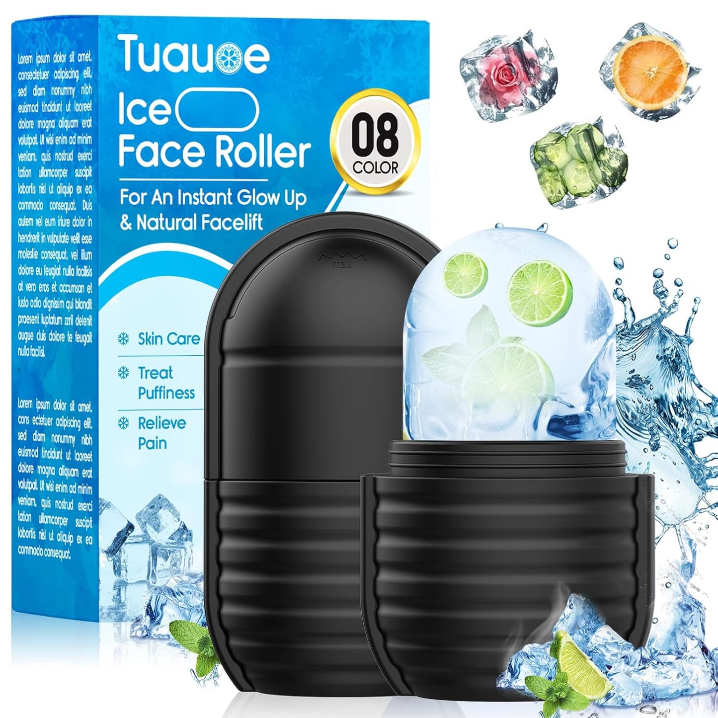 1Pcs Ice Roller for Face, Ice Face Roller, Reusable Silicone Ice Mold for Face, Facial Beauty Ice Roller Skin Care Tools for Shrink Pores Anti Wrinkle Reduce Puffiness (Black)