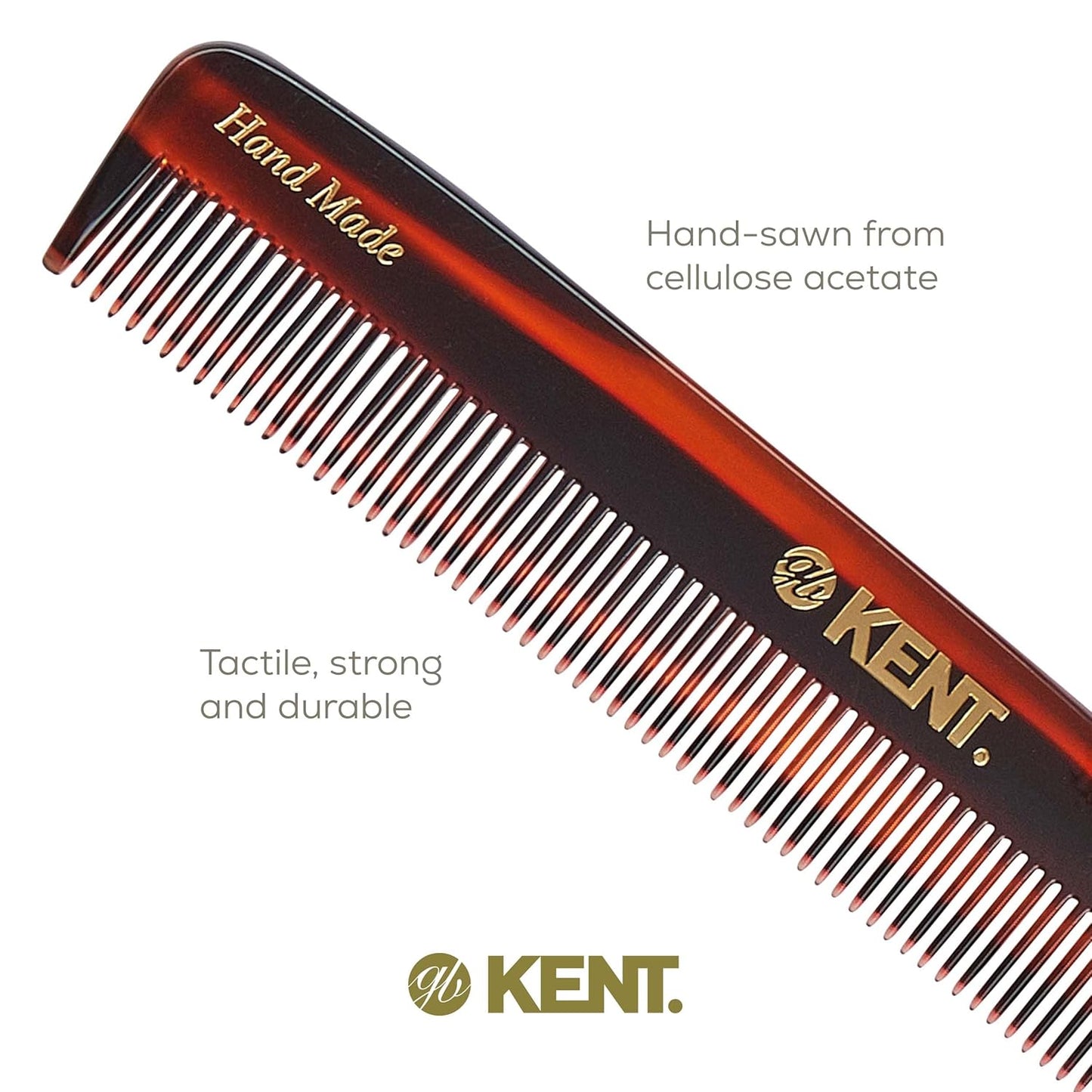 Kent F3T Tortoise Fine Tooth Comb - Hair Parting and Straightening Comb for Men's & Women's Dandruff Remover, Saw Cut and Hand Polished Made in England