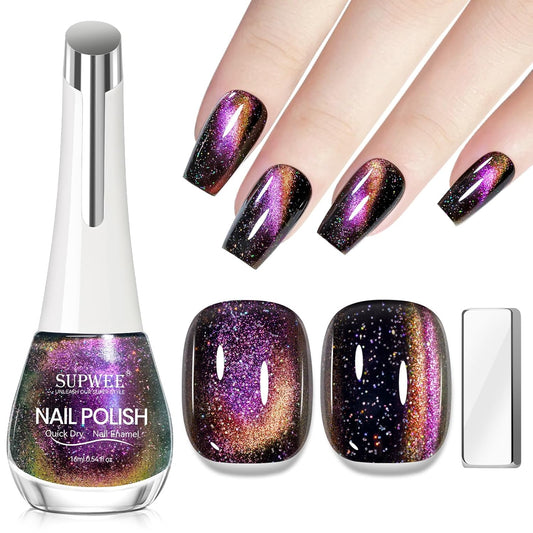 Magnetic Nail Polish Non Gel, Cat Eye Nail Polish Quick Dry Fingernail Lacquer DIY Manicure Gift For Women Girls 16ml with Magnet Stick