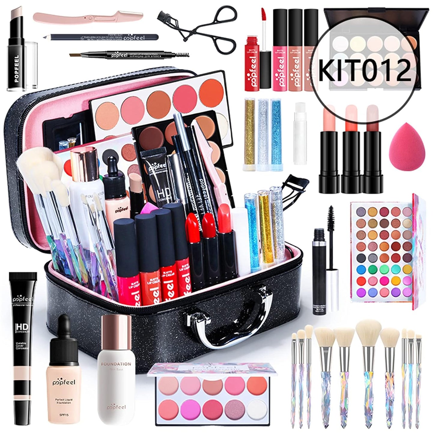 All-in-One Makeup Gift Set Travel Makeup Kit Complete Starter Makeup Bundle Lipgloss Lipstick Concealer Blushes Powder Eyeshadow Palette Cosmetic Palette for Teen Girls & Adults #17