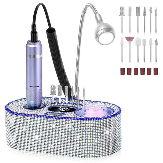 Nail Drill Electric File: DEDNMSCA Sparkly Professional Nail Drill Kit, 40000RPM E-file Machine with USB LED Light and 12 Drill Bits for Acrylic Nail Remove Gel Polish Manicure for Salon Home, Diamond