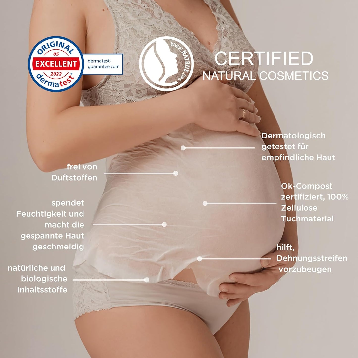 3 x Feuchtigkeitsspendende Bauchtuchmaske - hilft gegen Dehnungsstreifen - wirkungsvolle Mischung aus natürlichen und biologischen Pflanzenstoffen