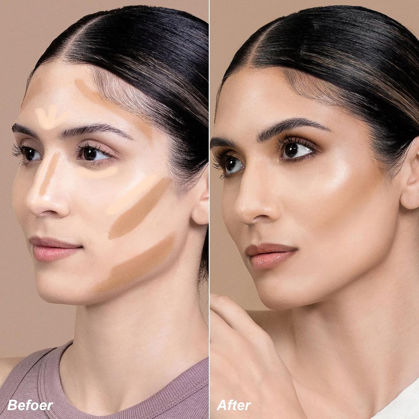 FOCALLURE 2 in 1 Cream Bronzer and Highlighter Stick,Non-greasy & Non-drying Contour Pencil,Easy to Create a Natural Matte Finishing,Long Lasting & Waterproof Face Brighten Make up Pen,TAN