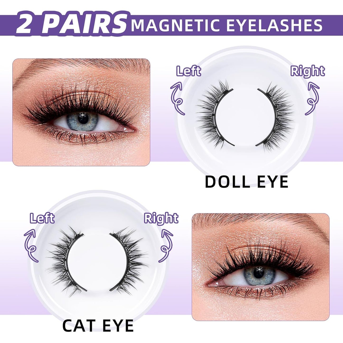 B&Qaugen Magnetic Eyelashes with Applicator Lashes Reusable Glue-Free Natural Look Cluster Kit Easy to Wear and Remove（M03）
