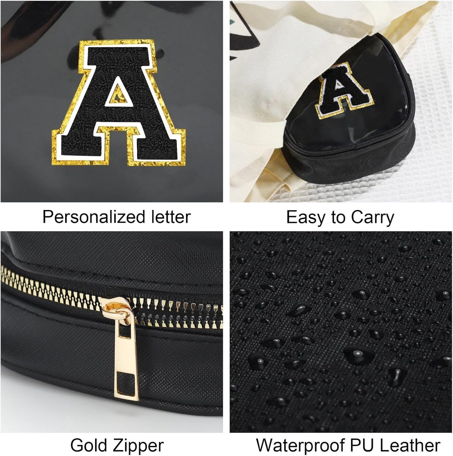 YOOLIFE Birthday Gifts Mini Initial Makeup Bag Travel Toiletry Bag, Clear Makeup Bag Car Accessories For Women Clear Makeup Bags With Zipper Girlfriend Teacher Girl Gifts Mini Graduation Gifts Black S