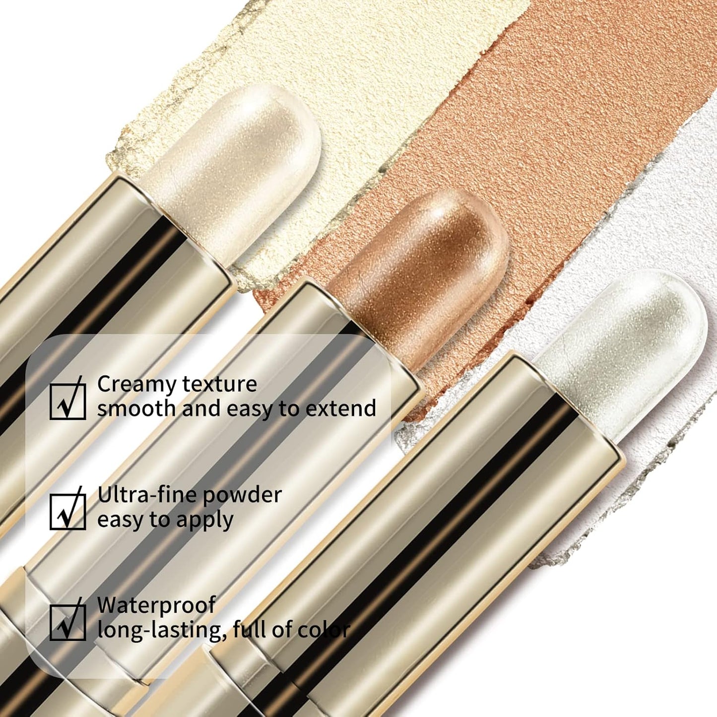 Boobeen Highlight and Glow Stick Shimmer Cream Makeup Contour Stick Highlighter Bronzer Stick Waterproof Long-lasting Face Glitter Highlighter Makeup Stick, Pack of 1