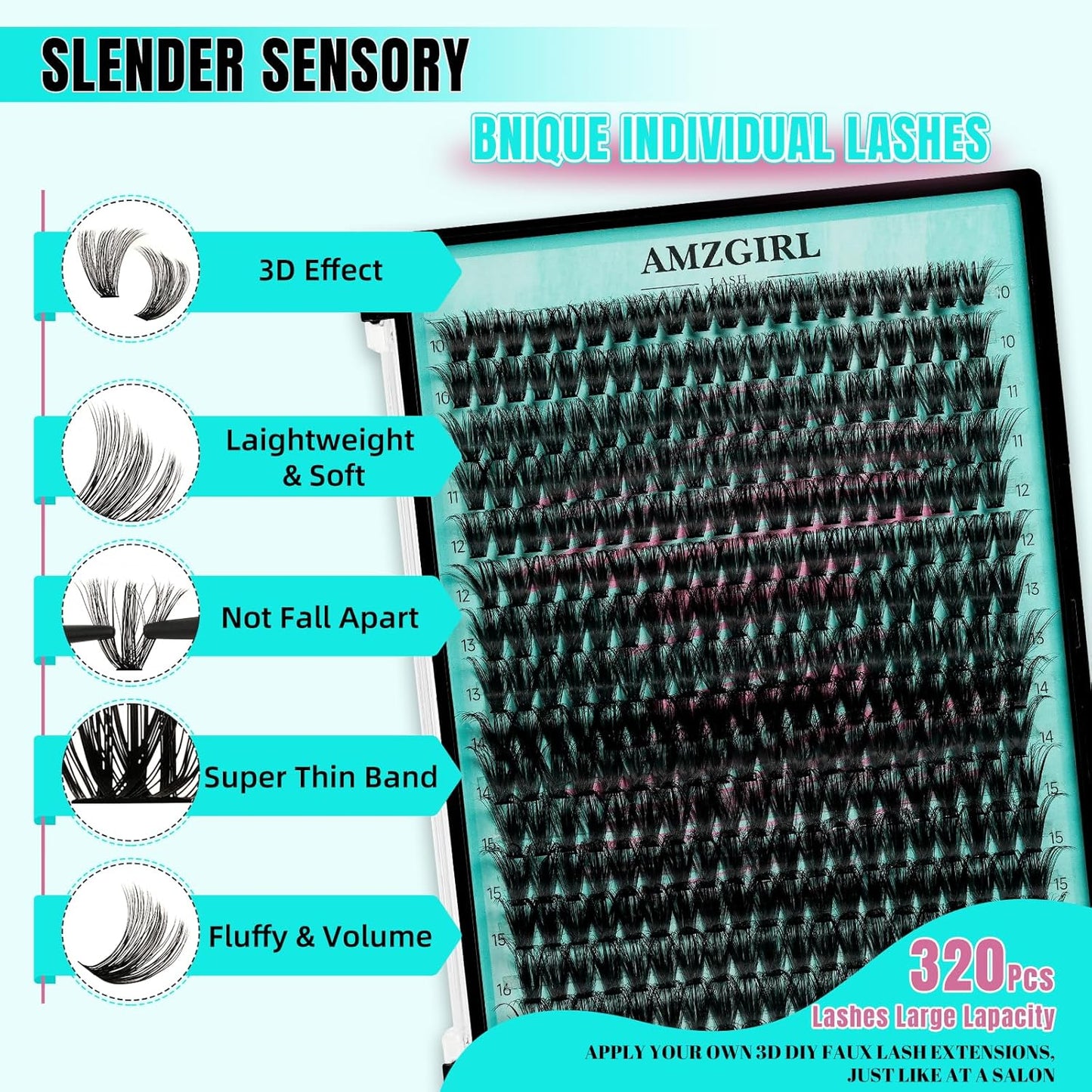 Lash Clusters 320Pcs 60D Eyelashes Cluster D Curl Individual Wispy Lashes Cluster for DIY Cluster Eyelash Extensions at Home for Beginners (Mix10-16mm)