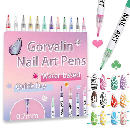 12 Colors Nail Art Pens, 3D Quick Dry Nail Point Graffiti Dotting Liner Pen Sets Nail Art Painted Pen Drawing Nail Design Kit for Nail DIY Decoration