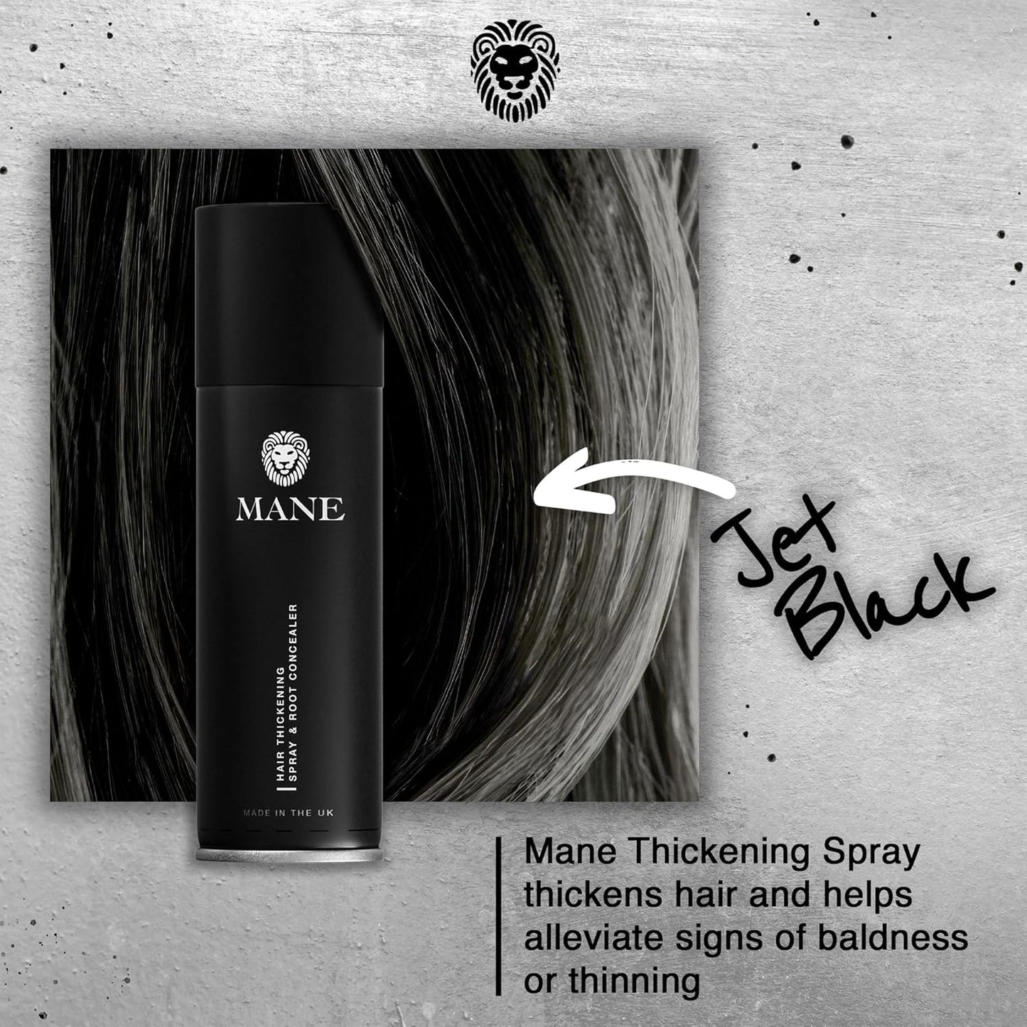 MANE Hair Thickening Spray & Root Touch Up, Instantly Thicker Hair for Men & Women, Fill in Hairlines and Hide Thinning and Fine Patches - Jet Black, 12 Colors (6.76 oz)