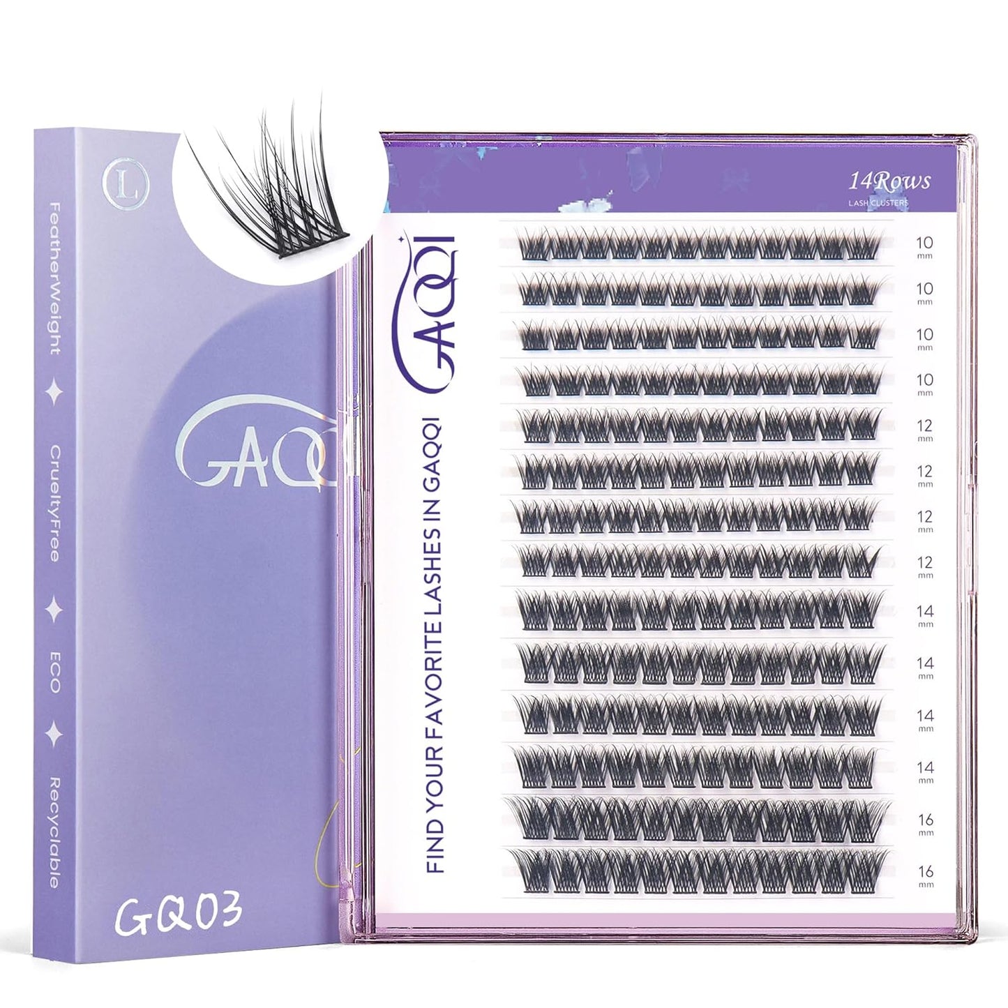 GAQQI Lash Clusters, Eyelash Clusters C Curl Cluster Lashes 168PCS 10-16MM, Wispy Individual Lashes Natural Cluster Eyelash Extensions (GQ03,10-16mm, C Curl)