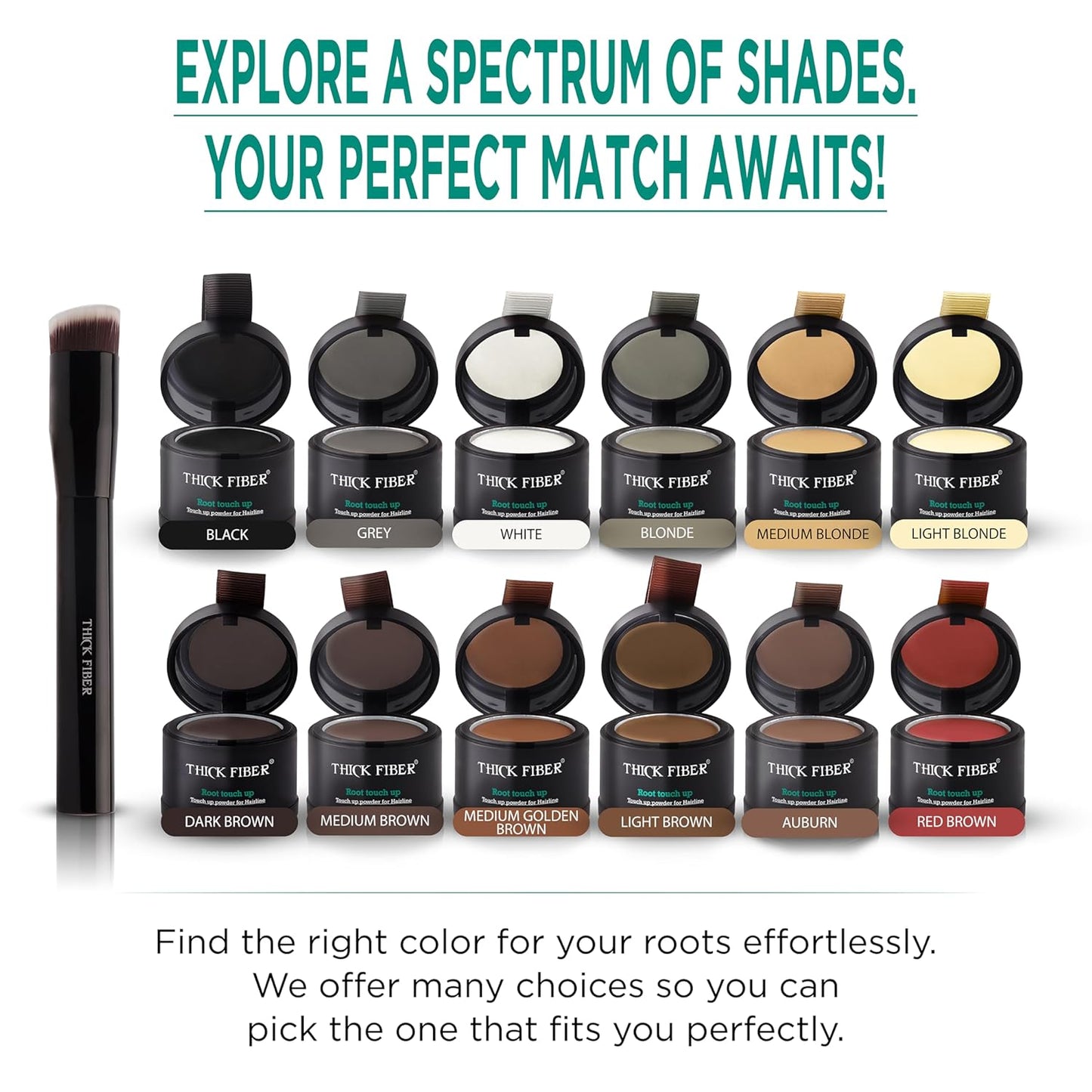 THICK FIBER Root Touch Up and Hair Loss Concealer Set - Water & Sweat Resistant Hairline Powder for Thinning Hair, Women - Includes Brush (White)