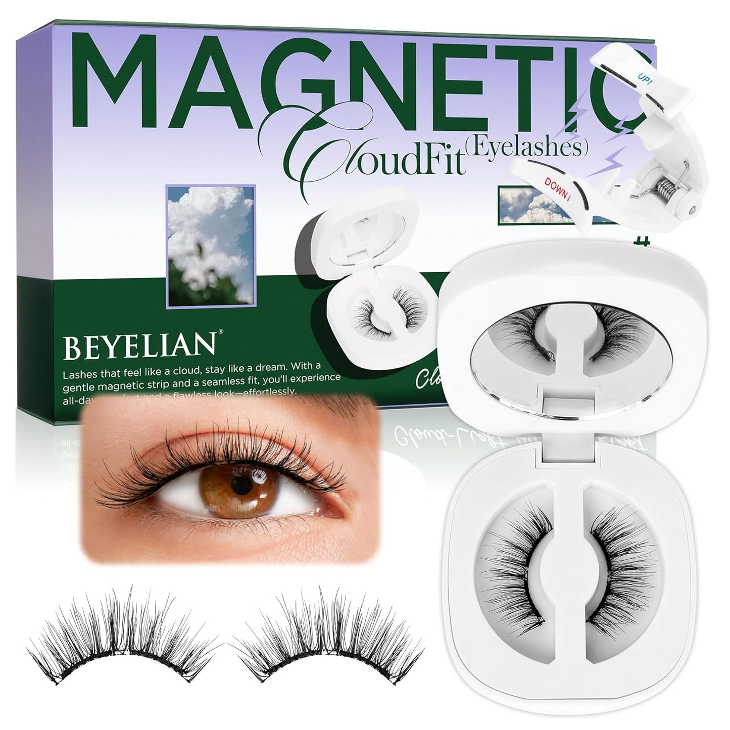 BEYELIAN Magnetic Eyelashes with Applicator Kit, Reusable Natural Look False Lashes, No Glue Needed Soft Magnetic Lashes for Eye MAGIC-100 (Lightweight & Comfortable)