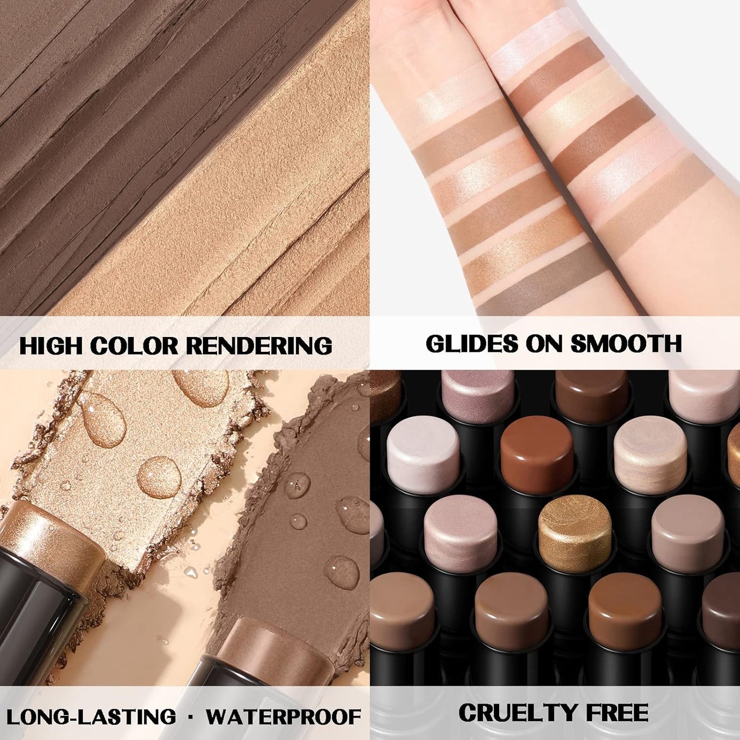 FOCALLURE 2 Pcs Mineral Cream Contour Stick,Moisturize Highlighter and Bronzer Pen,Non Stick Face Brightens & Shades Pencil,Long Lasting & Smooth Gliding Face Illuminator Makeup,Medium-deep