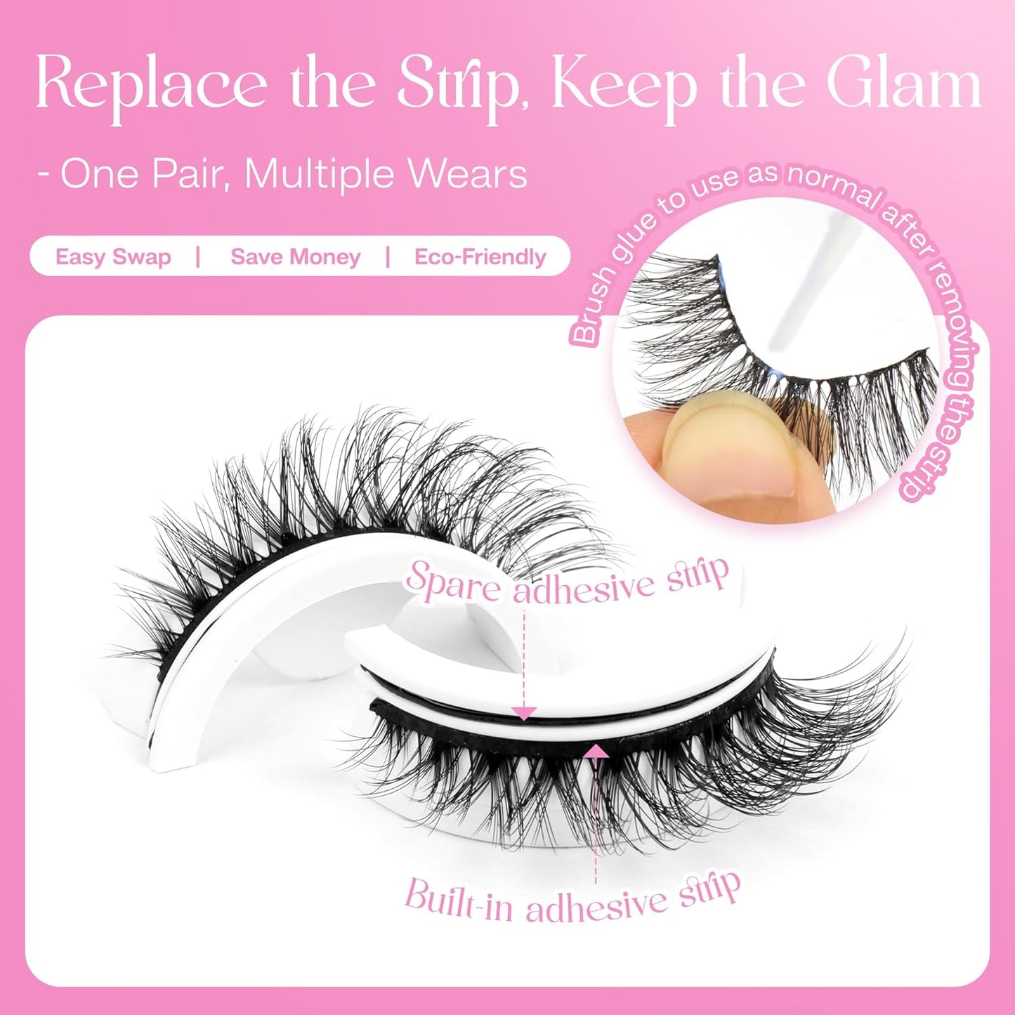 CALAILIS Self Adhesive Eyelashes 5 Pairs Natural Look Press On Lashes No Glue Need Eyelashes Reusable Cat Eye Wispy Self-adhesive False Lashes with Replacement Adhesive Strips (C001)